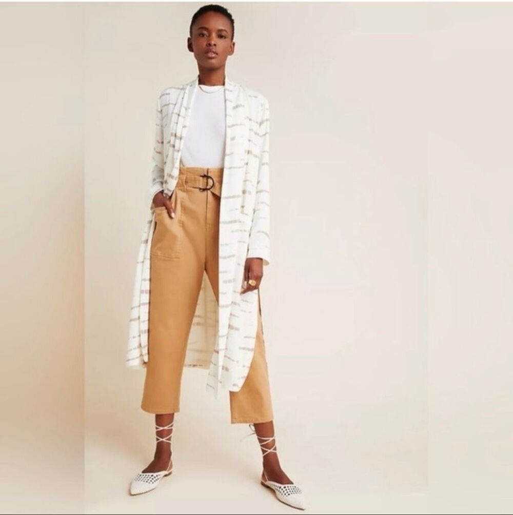 BB Dakota for Anthropologie Deedra Duster jacket in a cream and taupe patch pock